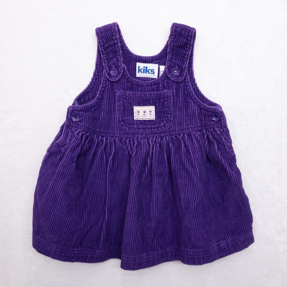 Kiks Corduroy Jumper Dress Girls 12M Purple Vintage Pinafore 100% Cotton